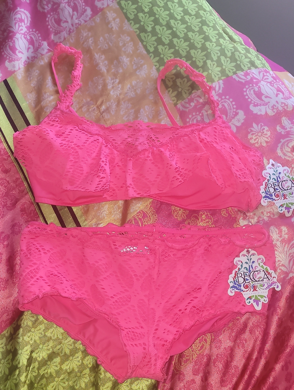 Becca Coral Crochet Bikini NEW